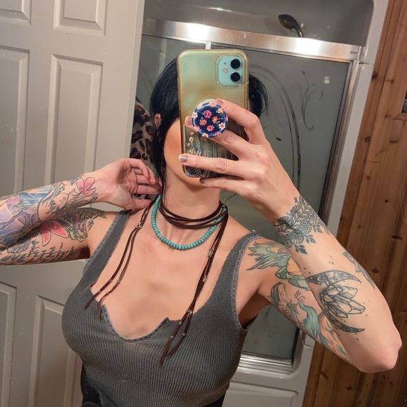 Vintage Jewelry - Vintage leather and teal lariat necklace